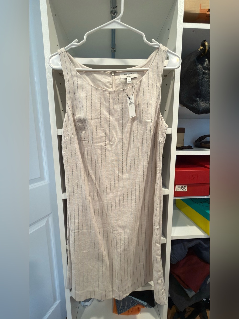 NWT Banana Republic Striped Linen Blend Shift Dress Size 6